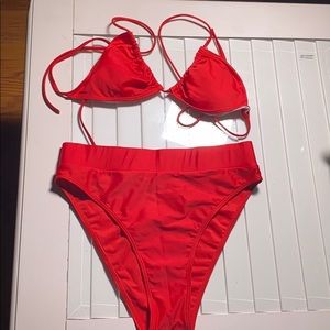 This is a red high waisted bikini.